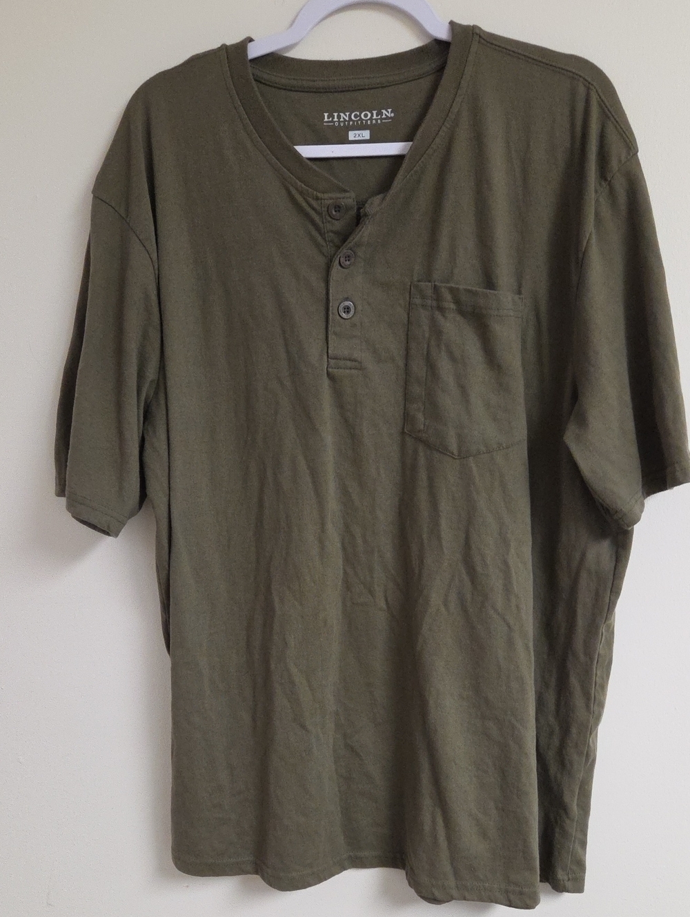 Lincoln Men's Olive Short-Sleeve Henley with Chest Pocket